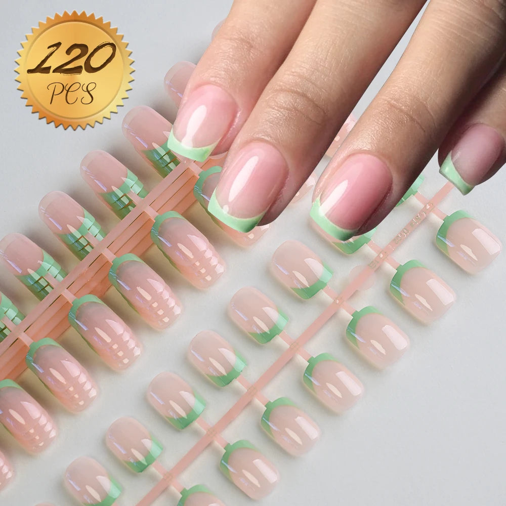 120Pcs French Colorful Wearable False Nails Short Square Fake Nails Full Cover Press on Nails Detachable Artificial Fingernails