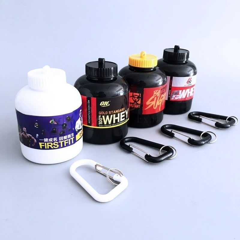 Portable Mini Protein Powder Bottle with Keychain Health Funnel Medicine Box Container Small Cup Outdoor Sport Storage