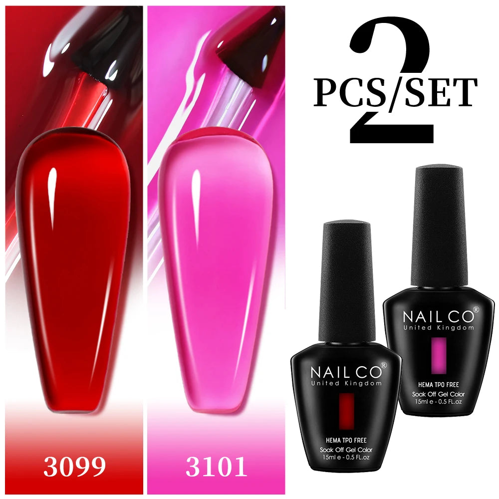 NAILCO 2pcs HEMA TPO FREE Jelly Amber Rose Red Mocha Color Gel Polish Set 15ml Semi-transparent Nail Art Gel Varnish UV LED Gel