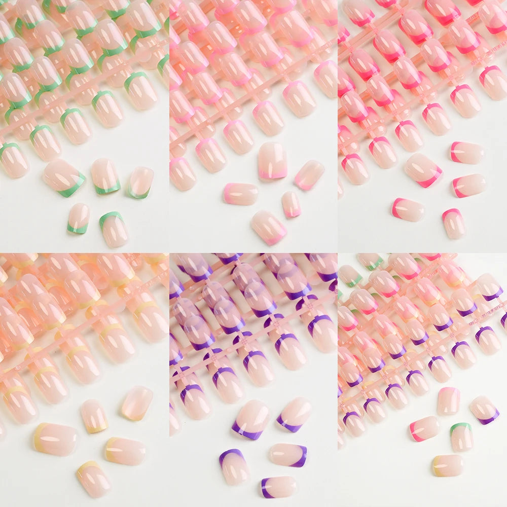 120Pcs French Colorful Wearable False Nails Short Square Fake Nails Full Cover Press on Nails Detachable Artificial Fingernails