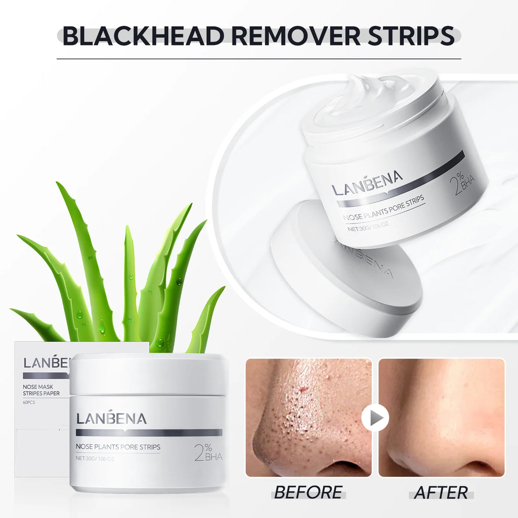LANBENA [FREE Gift 40Pcs] Strip Aloe Vera Extracts To Remove Nose Blackheads And Whiteheads Pore Cleansing Mask Facial Treatment