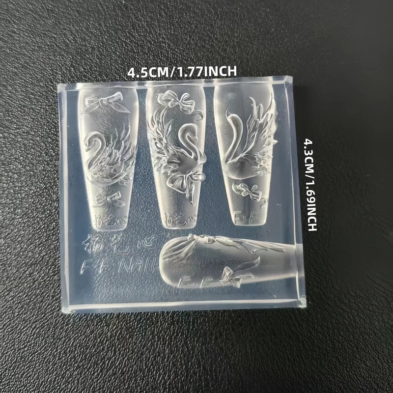 Elegant Swan Rose Bow 3D Flower Silicone Nail Mold Gauze Curtain Art DIY Nail Art Mould for Creative Beauty Crafts