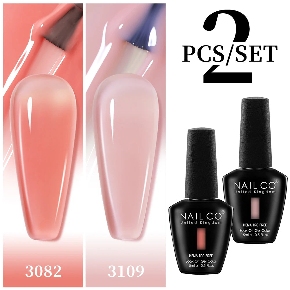 NAILCO 2pcs HEMA TPO FREE Jelly Amber Rose Red Mocha Color Gel Polish Set 15ml Semi-transparent Nail Art Gel Varnish UV LED Gel