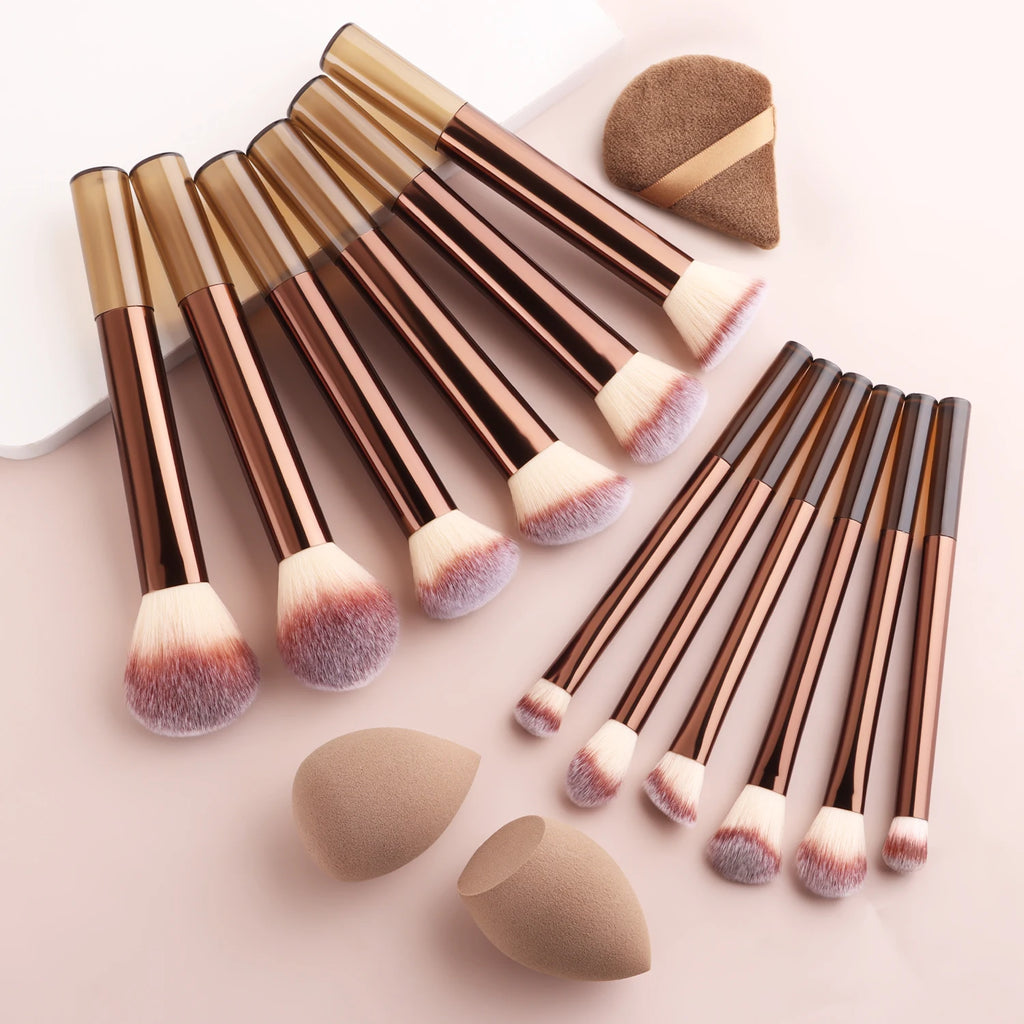 12Pcs Multi-functional Makeup Brush Set, Large Round Loose Powder Brush with Beauty Sponge & Puff for Face Base Makeup