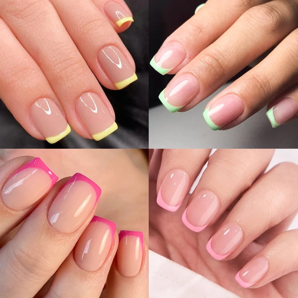 120Pcs French Colorful Wearable False Nails Short Square Fake Nails Full Cover Press on Nails Detachable Artificial Fingernails