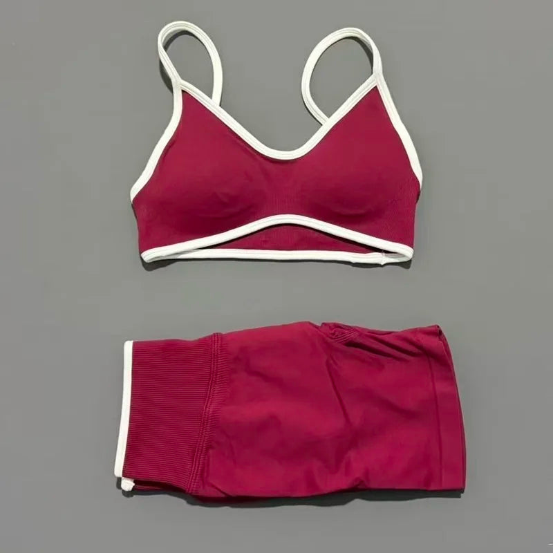 HISTELLO 2 Piece Gym Set Women Seamless Sports Clothes Tummy Control Gym Shorts High Support Yoga Bra Top Pilates Fitness Sets