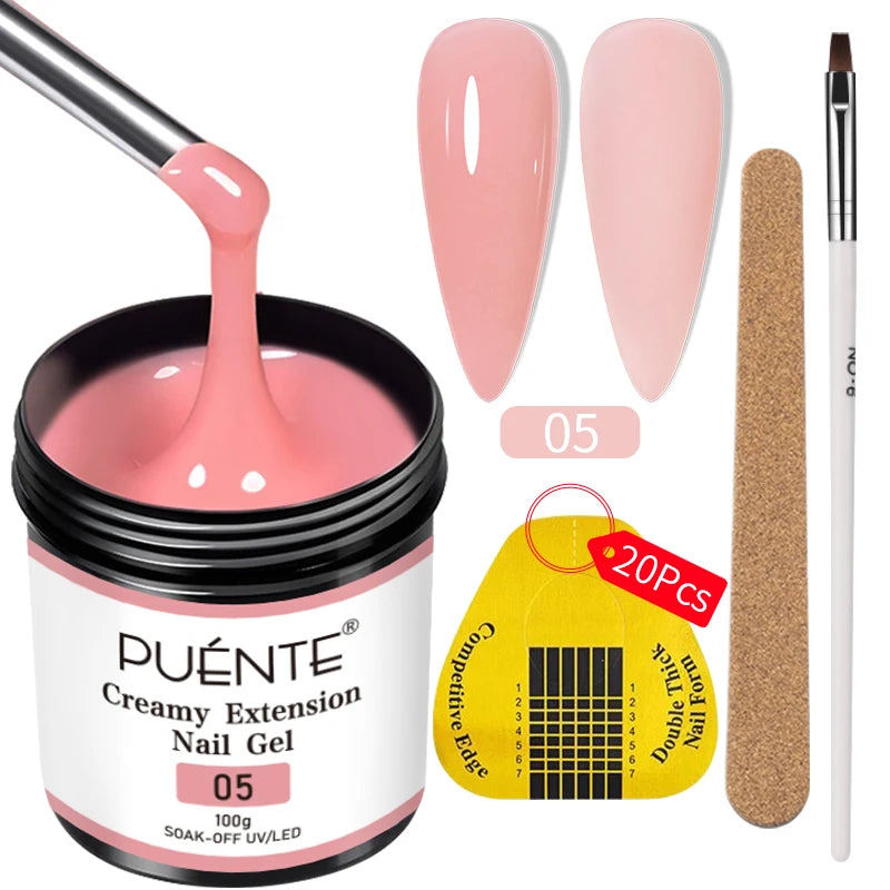 PUENTE 4Pcs/set 100g Big Volume Creamy Extension Nail Gel Clear White Pink Colors Building Gel Soak Off UV Nail Art Varnish Kit