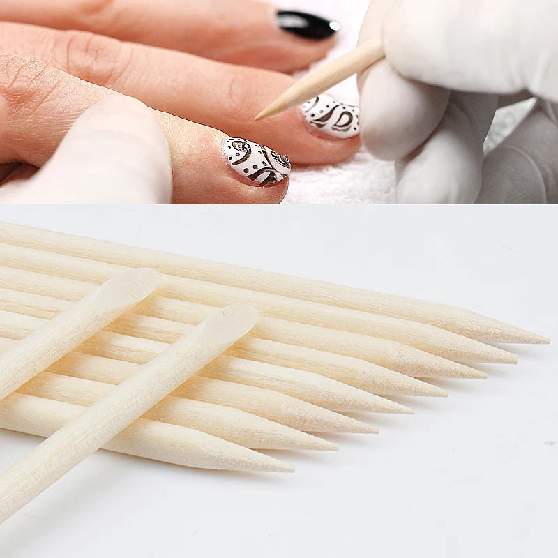 100pcs Orange Wood Sticks Nail Art Cuticle Pusher Pedicure Manicure Sticks Duable-head For Salon Remover Manicure Care Tools