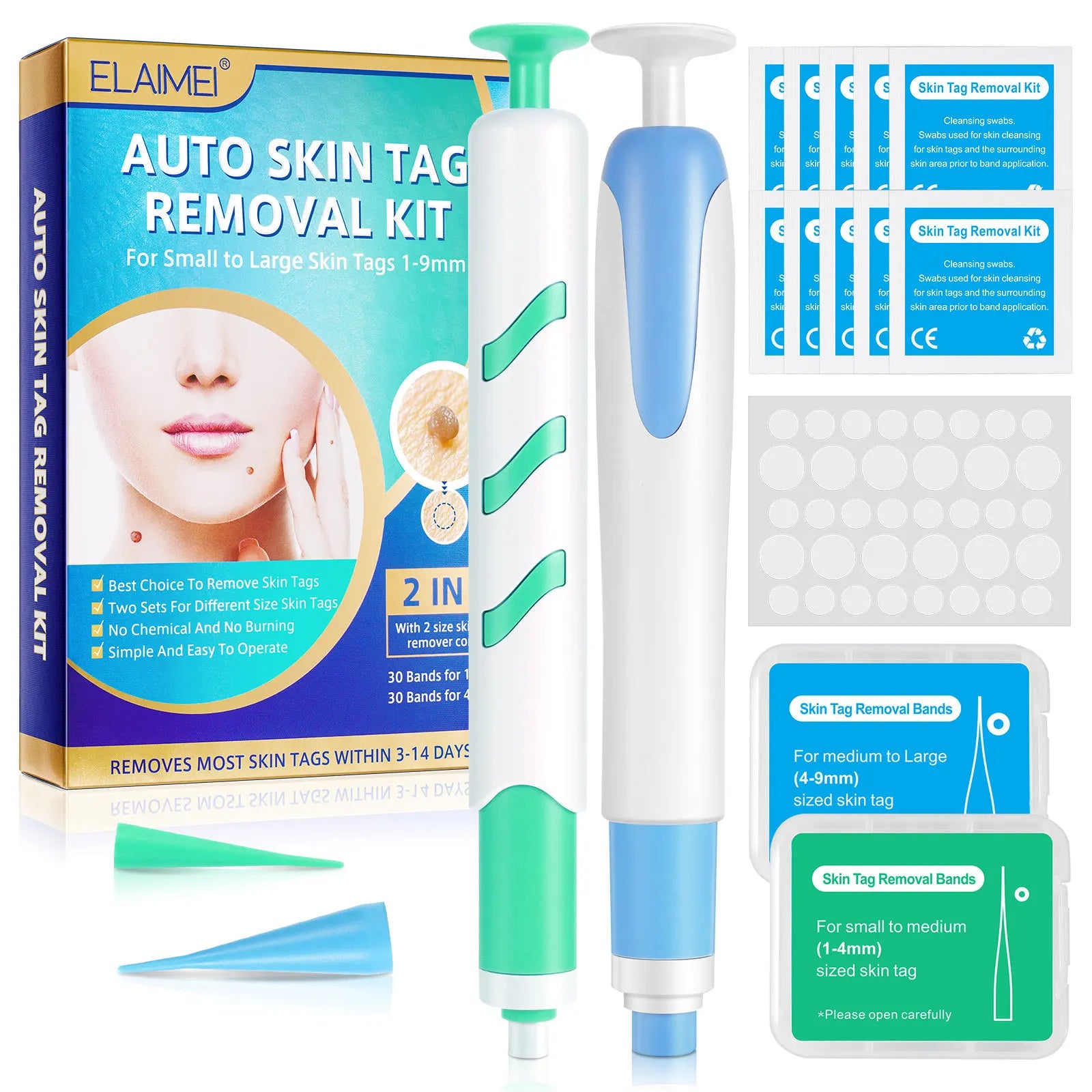 Skin Tags Remover Auto Skin Tags Removal Kit Wart Removal With 30 Small And Large Skin Tags Bands For 1-9mm Groins Small Warts