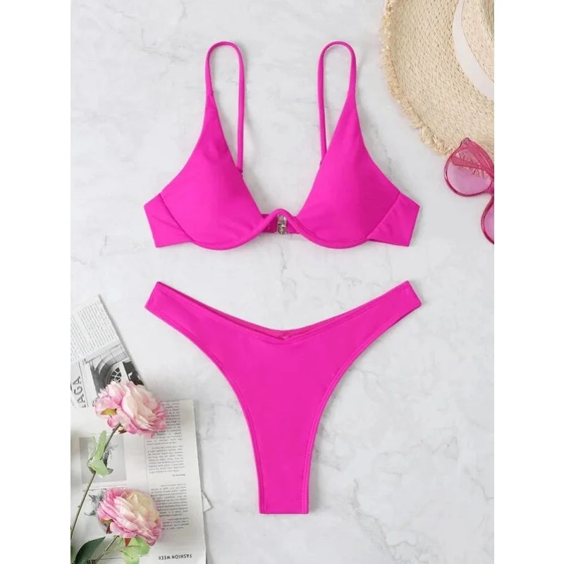 Split Bikini Push Up Swimsuit Women Sexy Triangle High Cut Thong Bikini Set Summer 2025 New Beach Vacation Bathing Suit 2 Piece