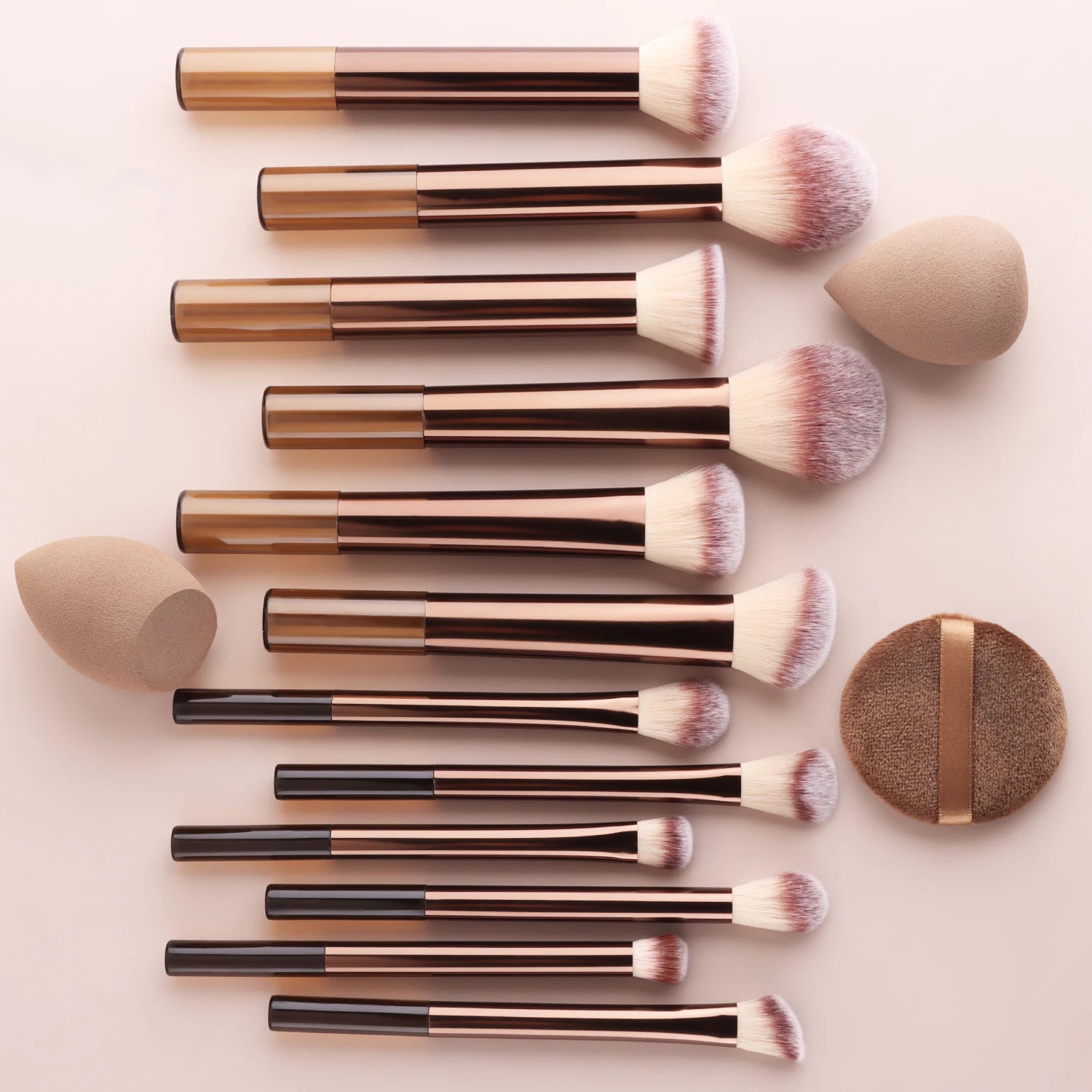 12Pcs Multi-functional Makeup Brush Set, Large Round Loose Powder Brush with Beauty Sponge & Puff for Face Base Makeup