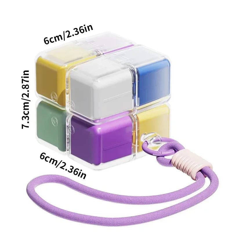 1PC Creative Magic Cube 8-Grid Medicine Storage Box, Sealed Moistureproof with Hanging Rope Travel Essential