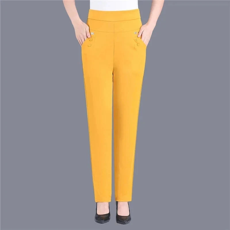 Women Thin Candy Colors Stretch Classic Pants Straight Trousers Mother Casual High Waist Pantalones Slim Ankle-Length Pants
