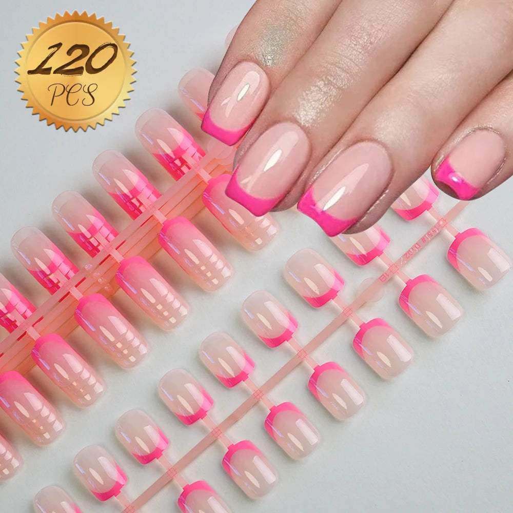 120Pcs French Colorful Wearable False Nails Short Square Fake Nails Full Cover Press on Nails Detachable Artificial Fingernails