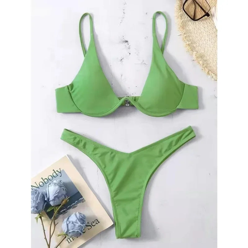 Split Bikini Push Up Swimsuit Women Sexy Triangle High Cut Thong Bikini Set Summer 2025 New Beach Vacation Bathing Suit 2 Piece