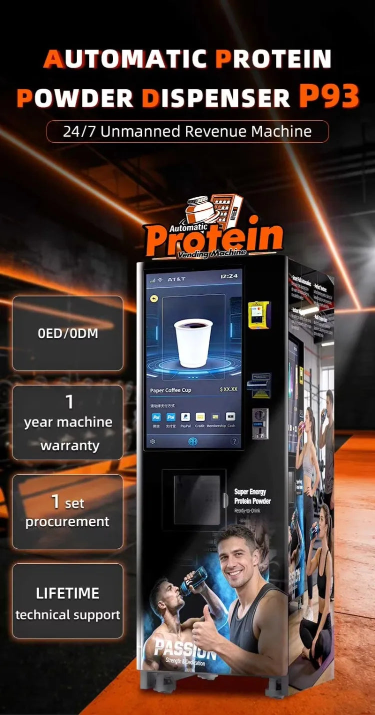 Protein Shake Vending Machine Fully Automatic Powder Mixing System Smart Screen Commercial Dispenser Self-Service Gym