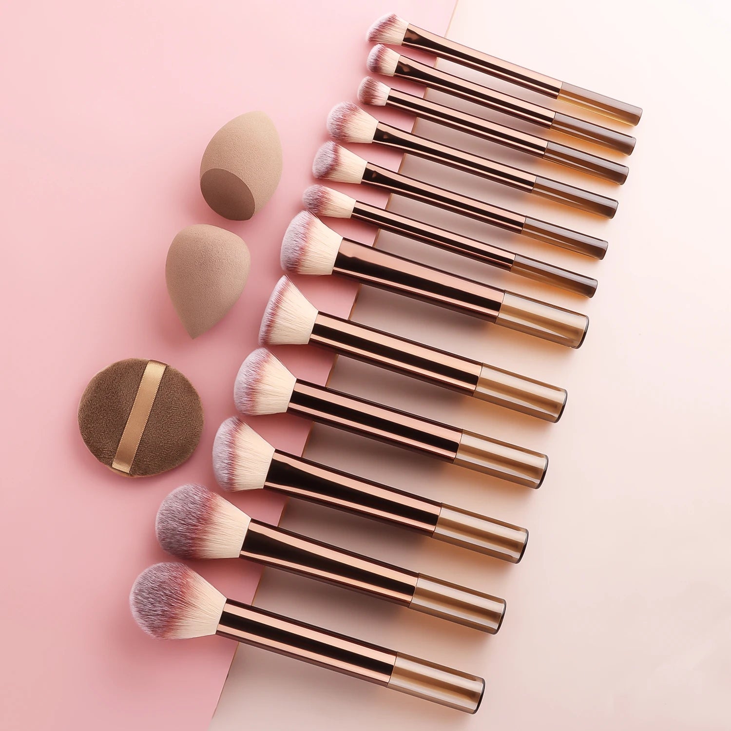 12Pcs Multi-functional Makeup Brush Set, Large Round Loose Powder Brush with Beauty Sponge & Puff for Face Base Makeup