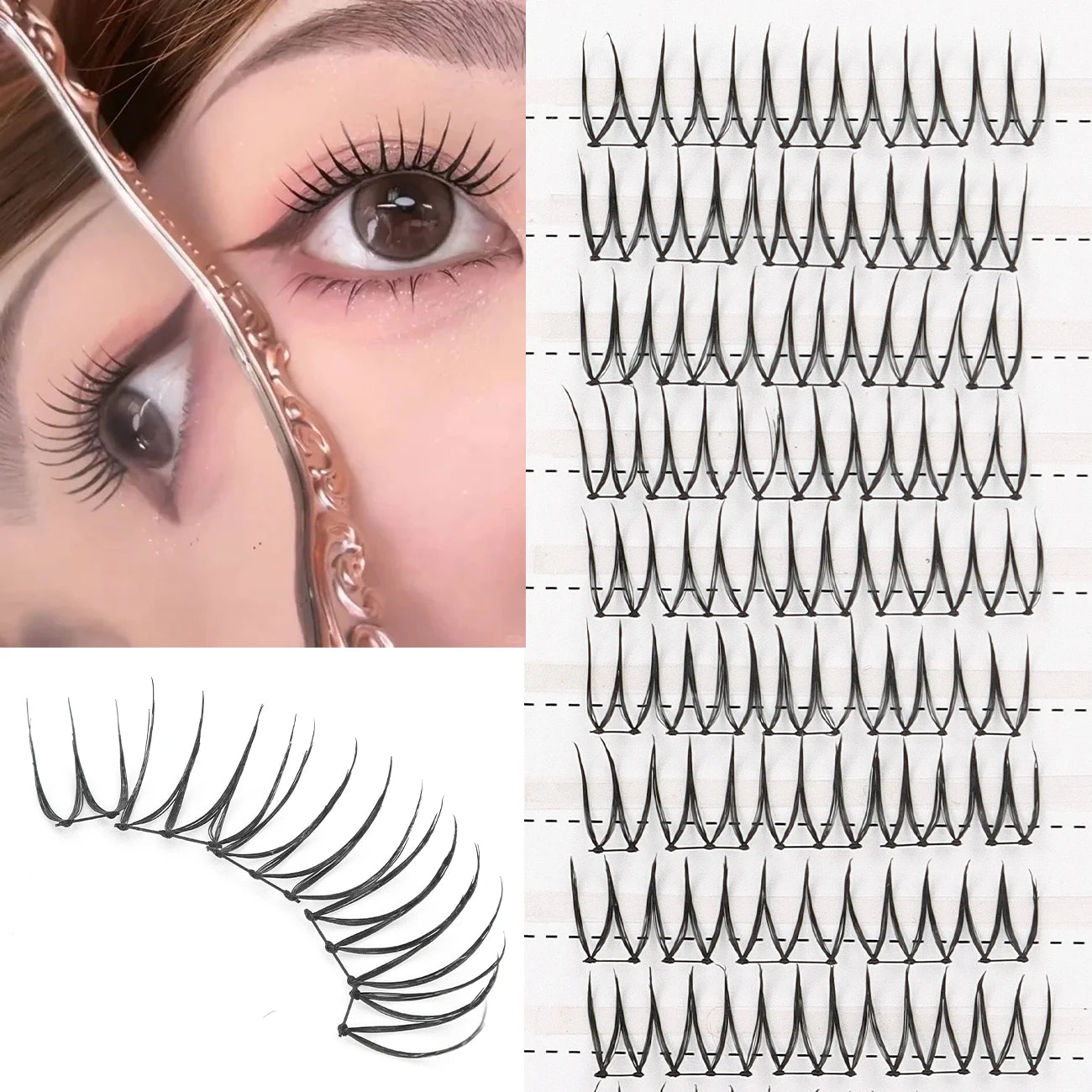Lash Clusters 6-12mm Hand Lured U-shaped Girl Group False Eyelashes 100 Clusters Natural Comfortable Cartoon Eyes Fairy False Ey