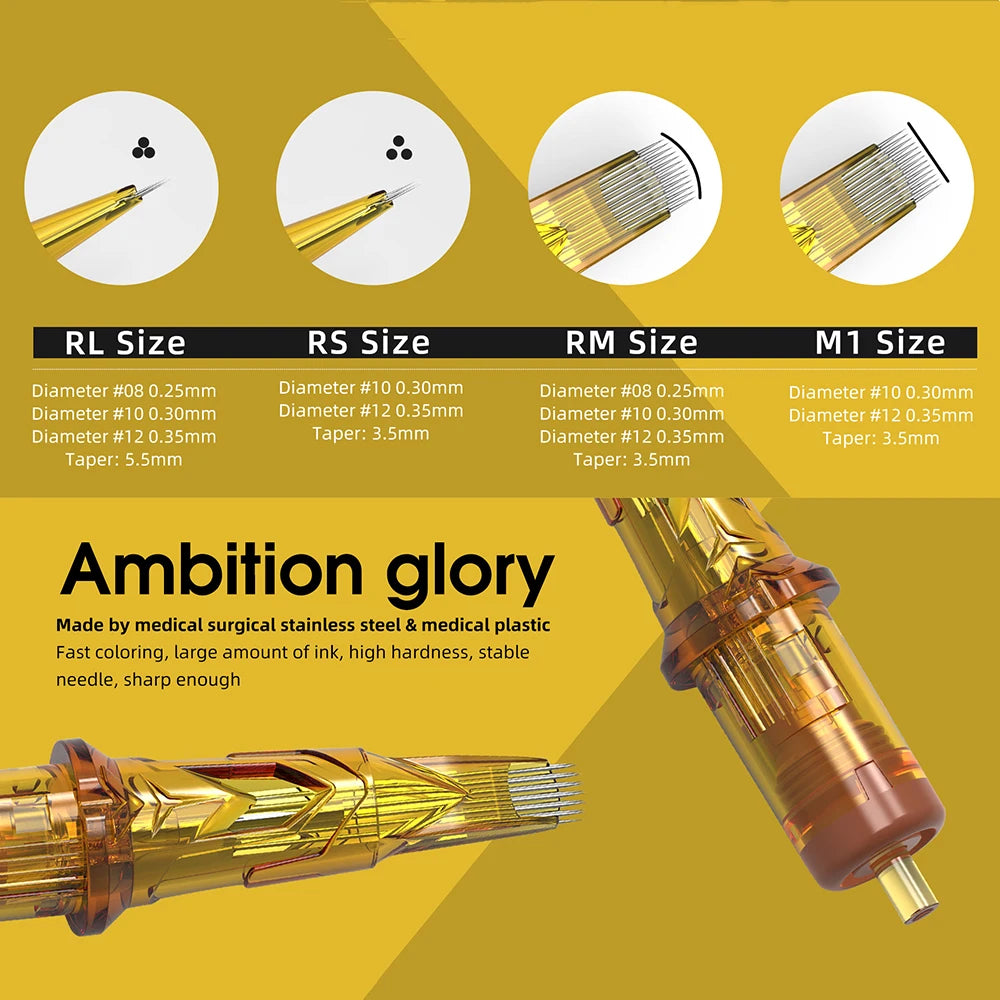 Ambition Glory RL RM M1 RS 20pcs Mixed Sizes Tattoo Cartridge Needles Supply for Tattoo Machine SMP Permanent Makeup Sterilized