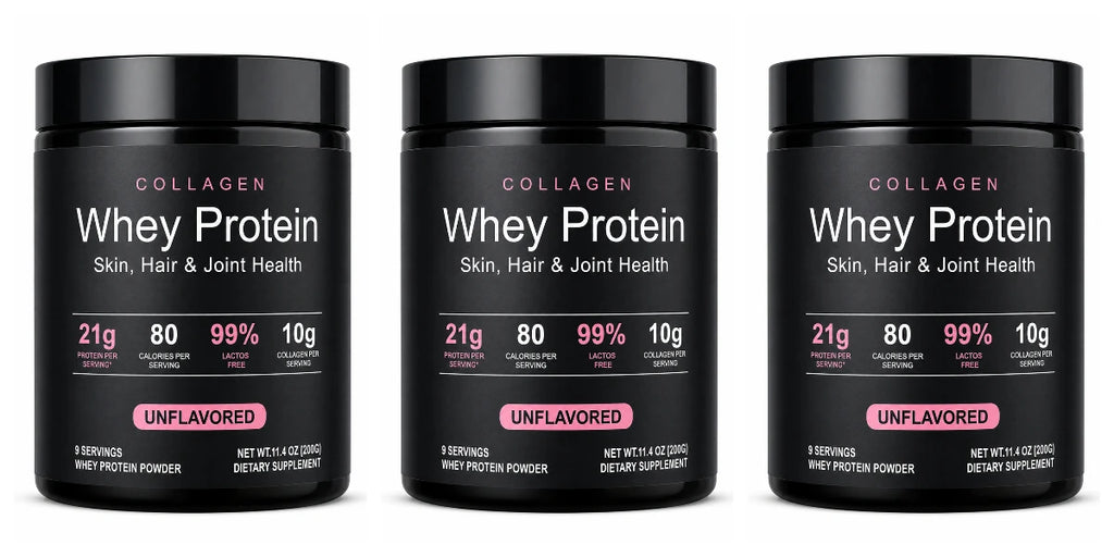 Collagen Whey Protein Powder 21g Protein 10g Collagen Peptides, Unflavored 99% Lactose Free Fitness Nutrition Shake 9 Servings