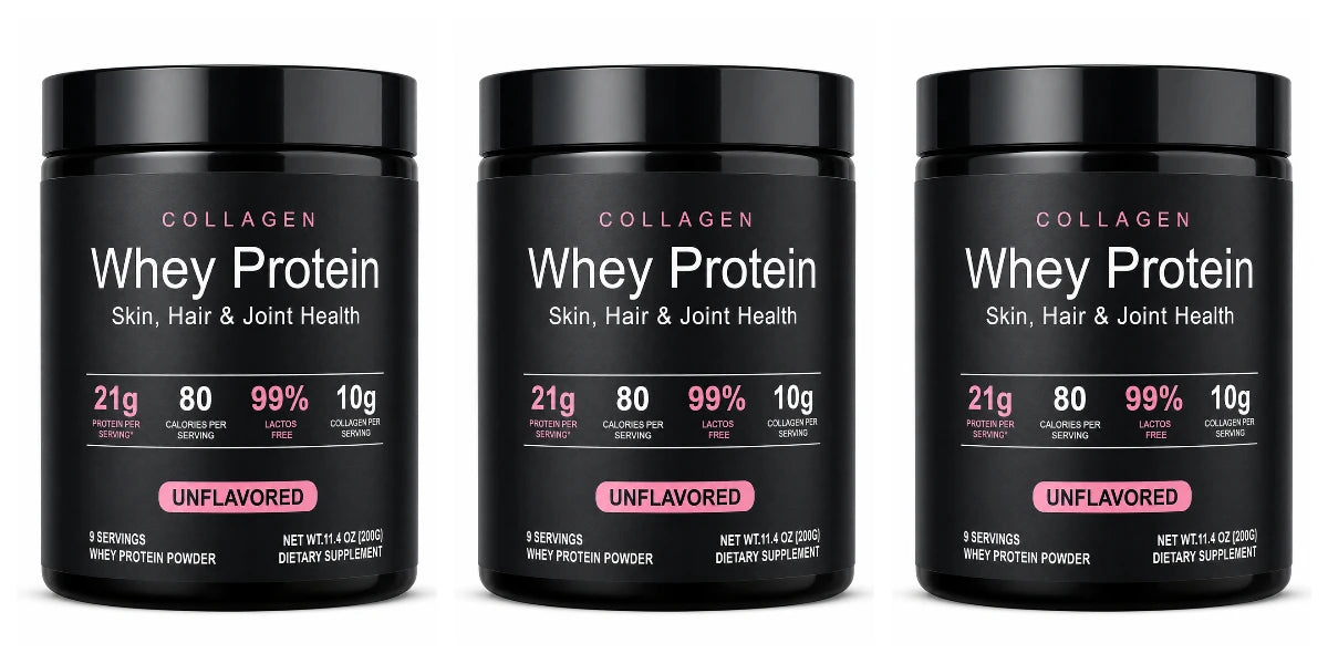 Collagen Whey Protein Powder 21g Protein 10g Collagen Peptides, Unflavored 99% Lactose Free Fitness Nutrition Shake 9 Servings