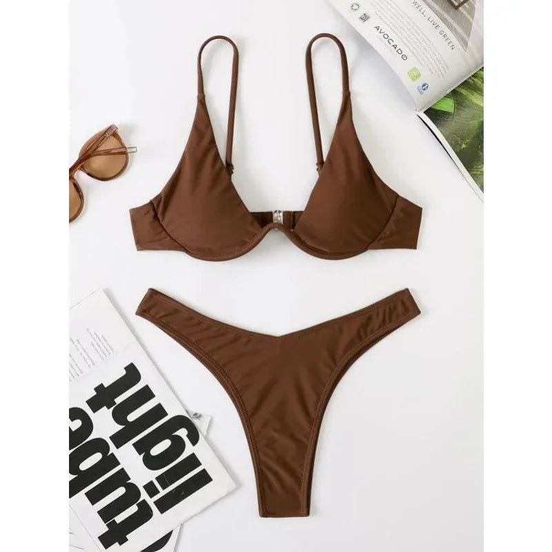 Split Bikini Push Up Swimsuit Women Sexy Triangle High Cut Thong Bikini Set Summer 2025 New Beach Vacation Bathing Suit 2 Piece