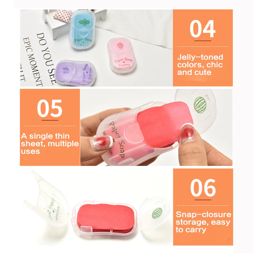 Portable Hand Soap Sheets for Travel | Dissolving Cleanser Wipes | Alcohol-Free | On-the-Go 50 Sheets/Box