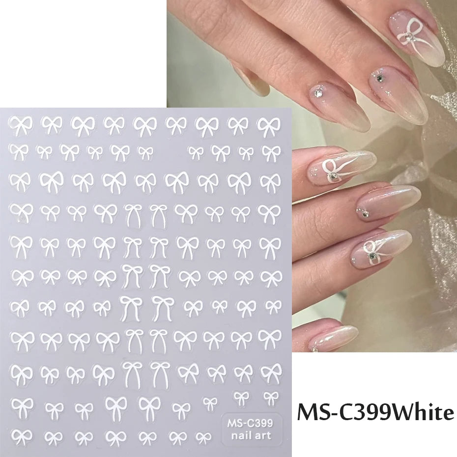 1/2pcs Black White Pink Mini Bowknot Design Nail Art Sticker Self Adhesive Lace Ribbons Bow Butterfly Decals Nail Art Decoration