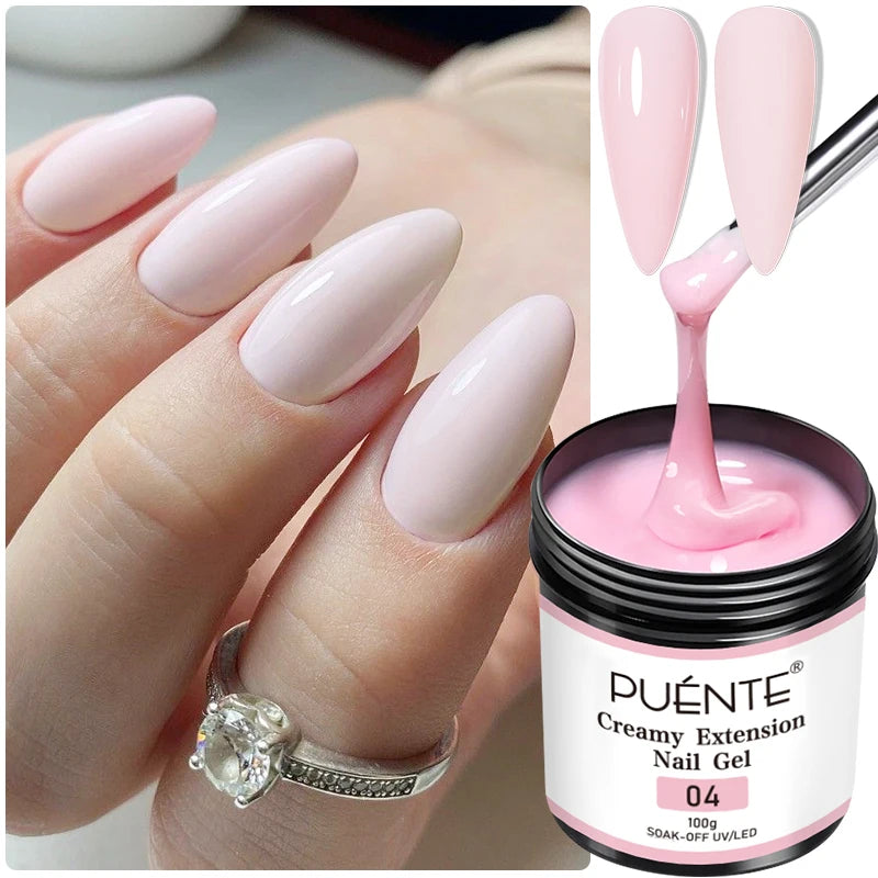 PUENTE 4Pcs/set 100g Big Volume Creamy Extension Nail Gel Clear White Pink Colors Building Gel Soak Off UV Nail Art Varnish Kit