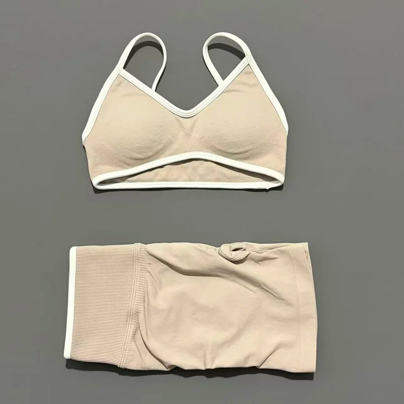 HISTELLO 2 Piece Gym Set Women Seamless Sports Clothes Tummy Control Gym Shorts High Support Yoga Bra Top Pilates Fitness Sets