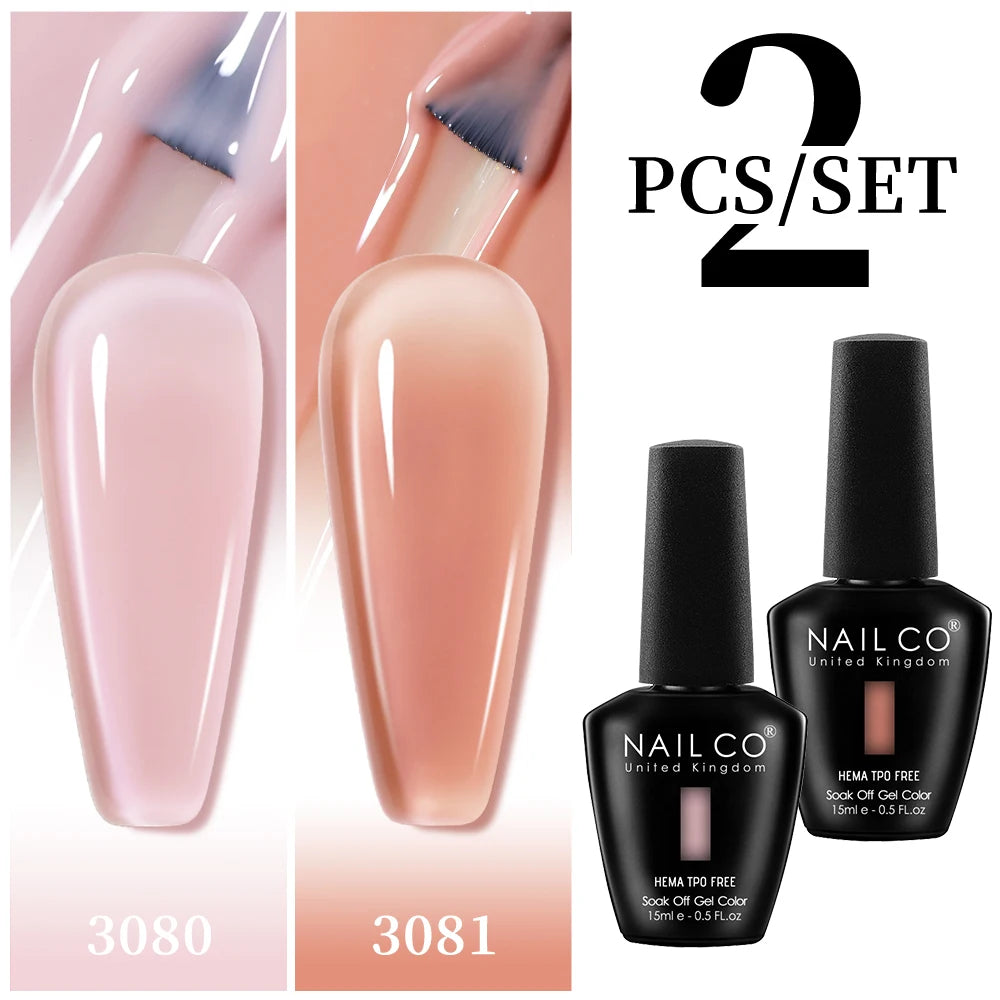 NAILCO 2pcs HEMA TPO FREE Jelly Amber Rose Red Mocha Color Gel Polish Set 15ml Semi-transparent Nail Art Gel Varnish UV LED Gel