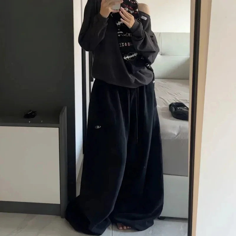 Y2K Cotton Sweatpants Woman Oversize Streetwear Loose Casual Drawstring Trousers Korean High Waist All Match Jogger Pants New