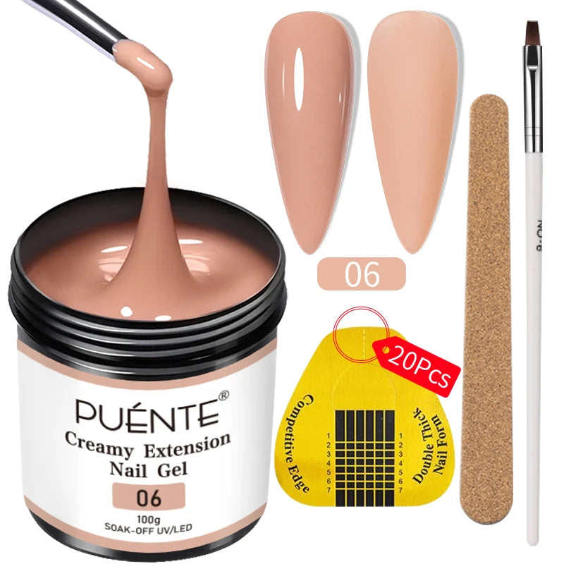 PUENTE 4Pcs/set 100g Big Volume Creamy Extension Nail Gel Clear White Pink Colors Building Gel Soak Off UV Nail Art Varnish Kit