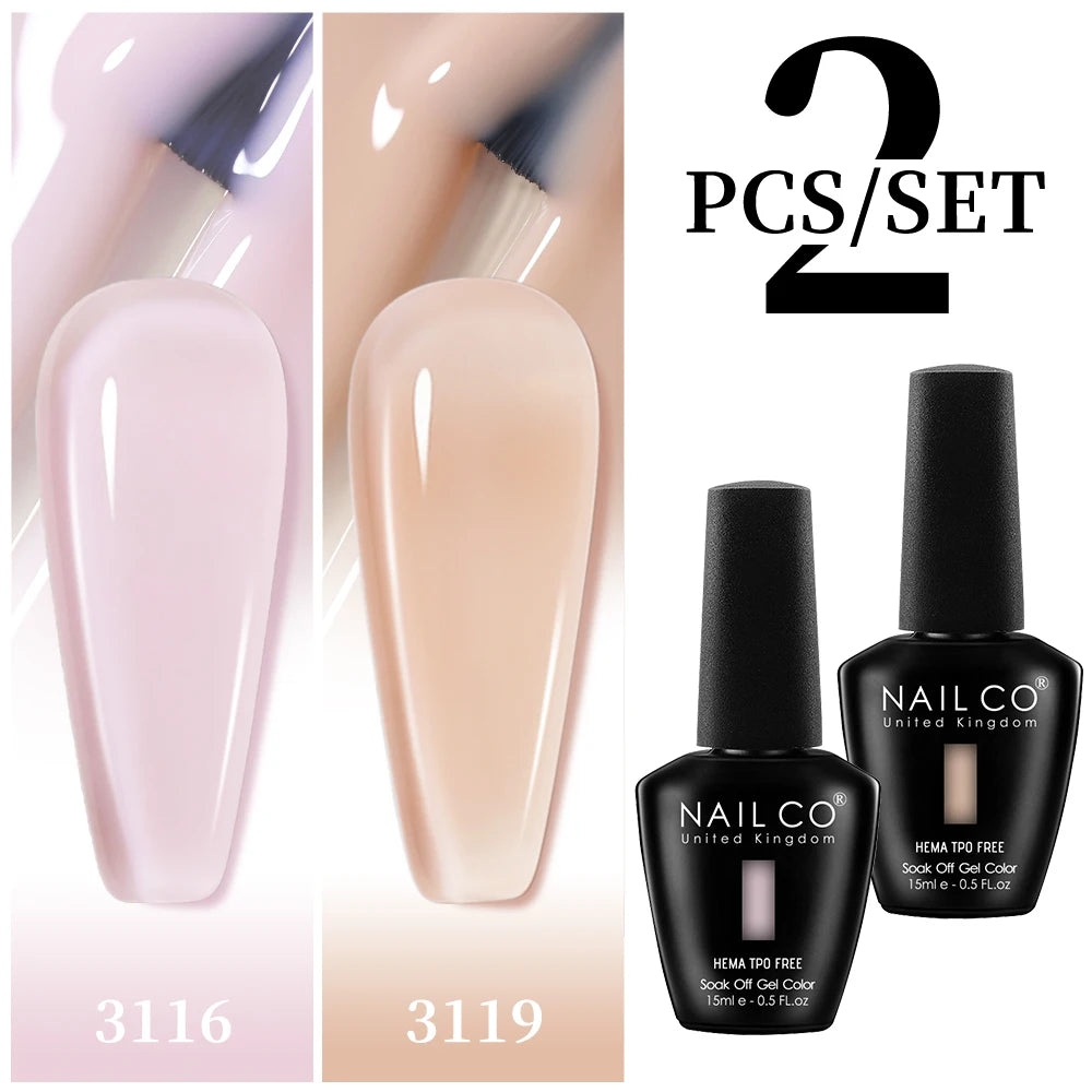 NAILCO 2pcs HEMA TPO FREE Jelly Amber Rose Red Mocha Color Gel Polish Set 15ml Semi-transparent Nail Art Gel Varnish UV LED Gel