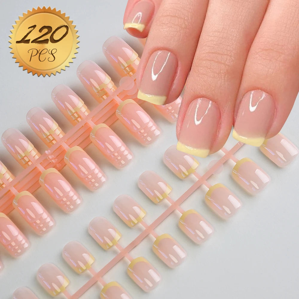 120Pcs French Colorful Wearable False Nails Short Square Fake Nails Full Cover Press on Nails Detachable Artificial Fingernails