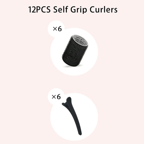 12pcs Ladies Hair Accessories Set (6pc Curling Irons + 6pc Clips) Black Family Hair Curling Tool for Styling Bangs And Daily Out
