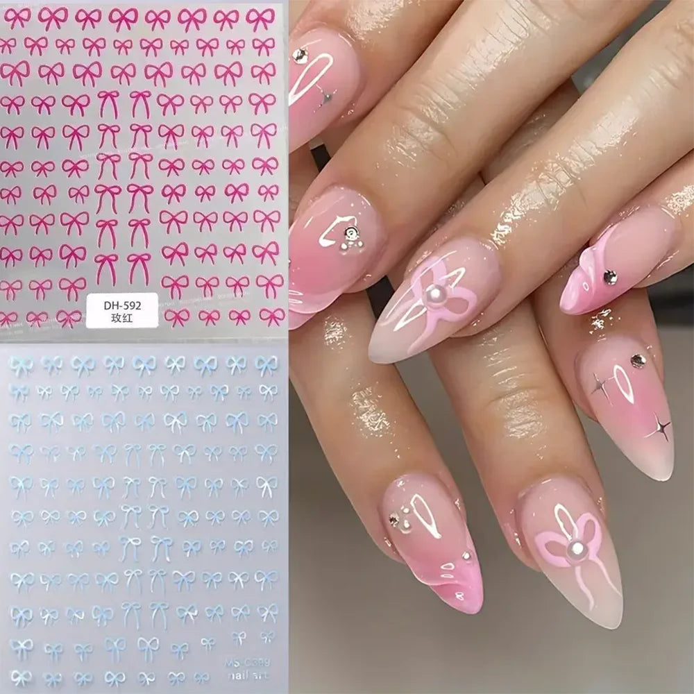 1/2pcs Black White Pink Mini Bowknot Design Nail Art Sticker Self Adhesive Lace Ribbons Bow Butterfly Decals Nail Art Decoration