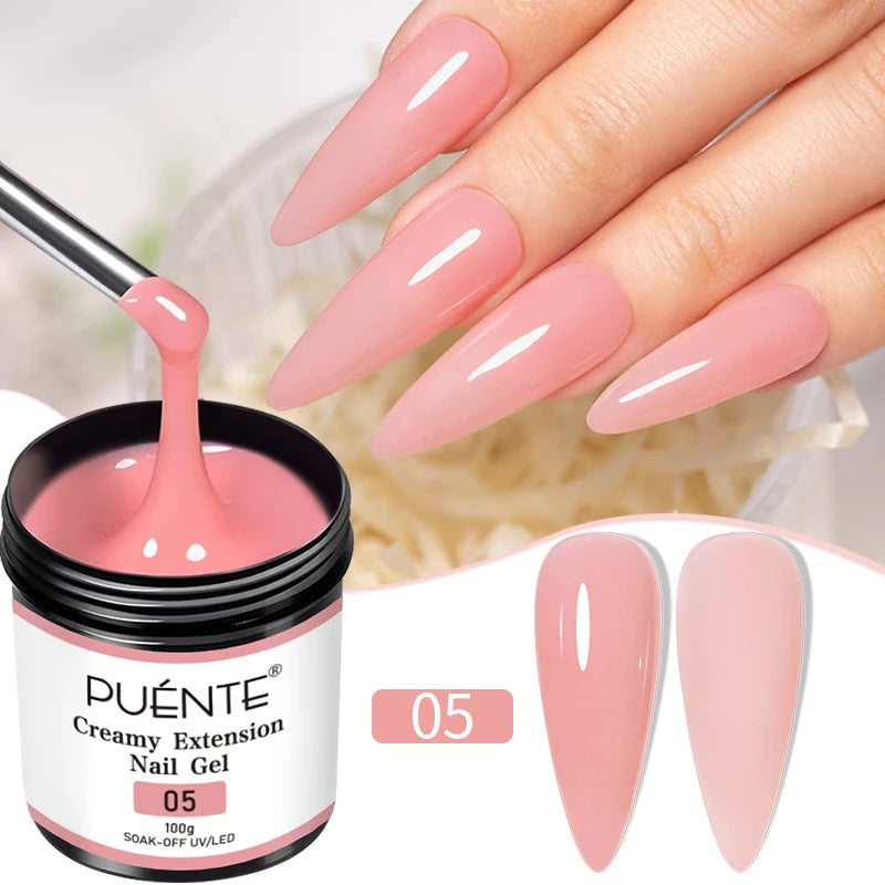 PUENTE 4Pcs/set 100g Big Volume Creamy Extension Nail Gel Clear White Pink Colors Building Gel Soak Off UV Nail Art Varnish Kit