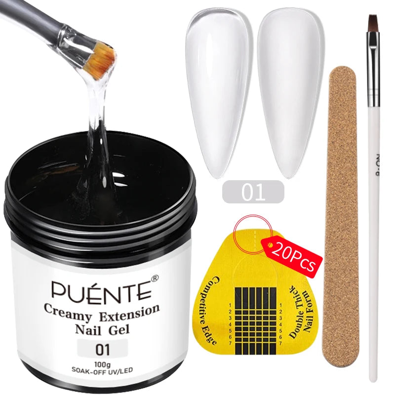 PUENTE 4Pcs/set 100g Big Volume Creamy Extension Nail Gel Clear White Pink Colors Building Gel Soak Off UV Nail Art Varnish Kit