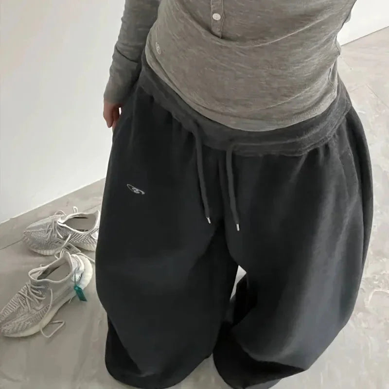 Y2K Cotton Sweatpants Woman Oversize Streetwear Loose Casual Drawstring Trousers Korean High Waist All Match Jogger Pants New