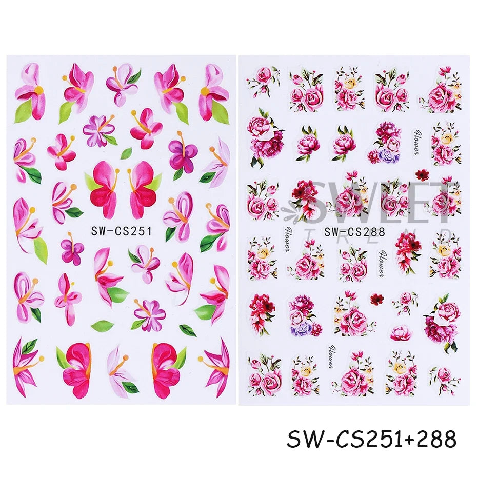 2/3pcs Adorable Graffiti Dinosaur Nail Stickers Simple Heart Dog Butterfly Bow Cartoon Design Colorful Decal Manicure Foil Wraps