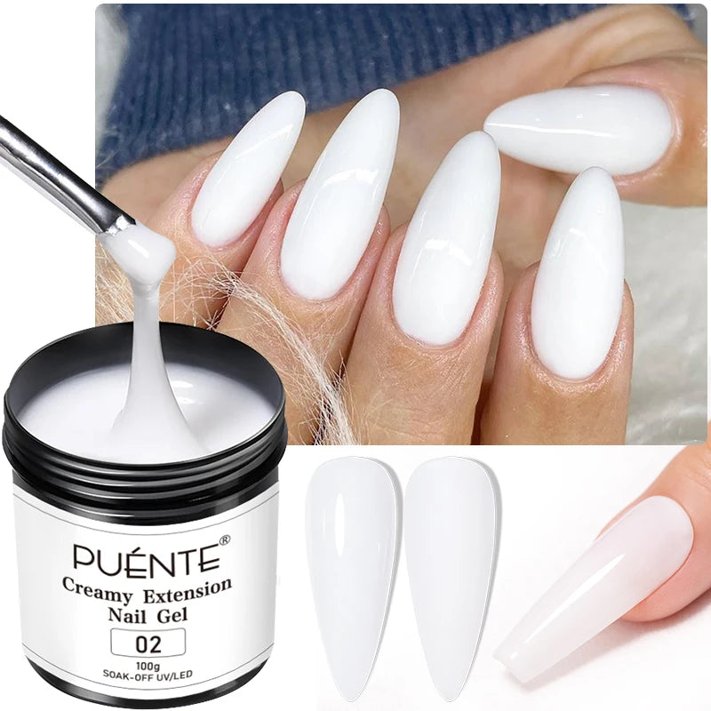 PUENTE 4Pcs/set 100g Big Volume Creamy Extension Nail Gel Clear White Pink Colors Building Gel Soak Off UV Nail Art Varnish Kit