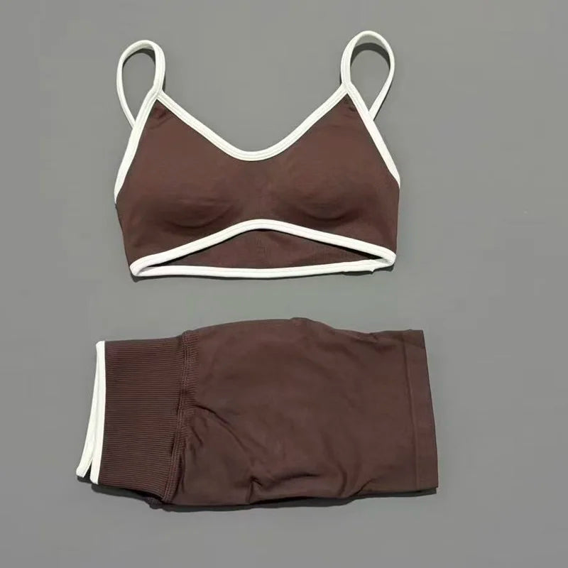 HISTELLO 2 Piece Gym Set Women Seamless Sports Clothes Tummy Control Gym Shorts High Support Yoga Bra Top Pilates Fitness Sets