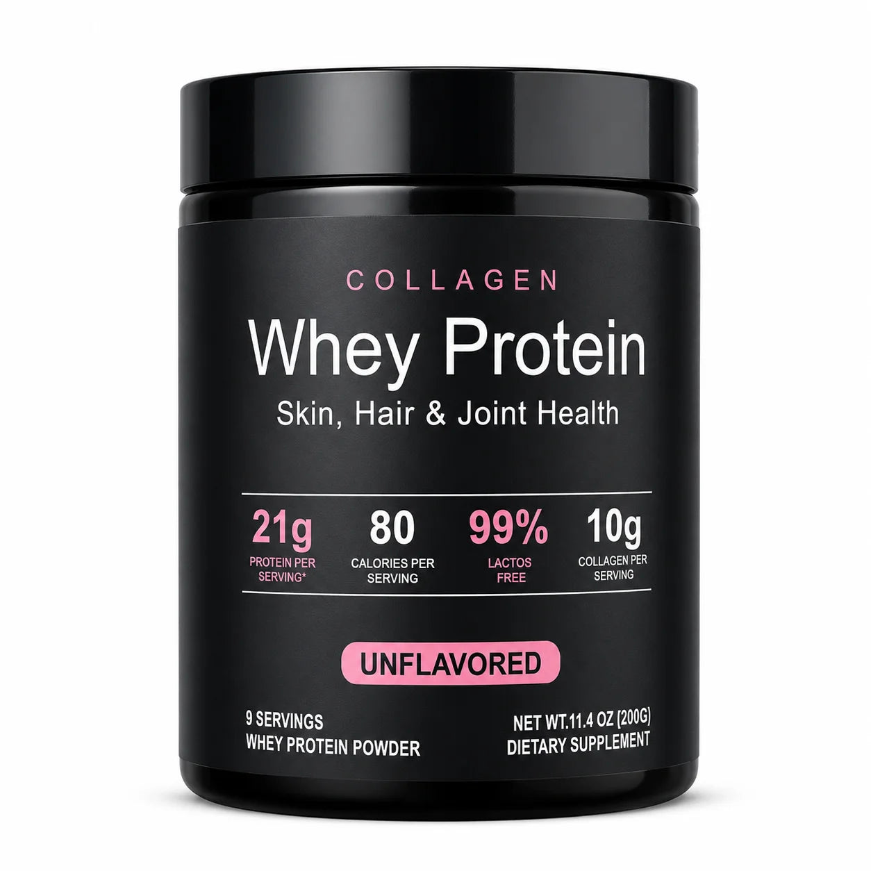 Collagen Whey Protein Powder 21g Protein 10g Collagen Peptides, Unflavored 99% Lactose Free Fitness Nutrition Shake 9 Servings