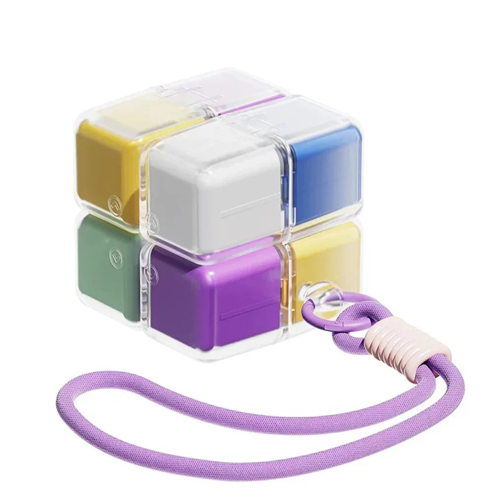 1PC Creative Magic Cube 8-Grid Medicine Storage Box, Sealed Moistureproof with Hanging Rope Travel Essential