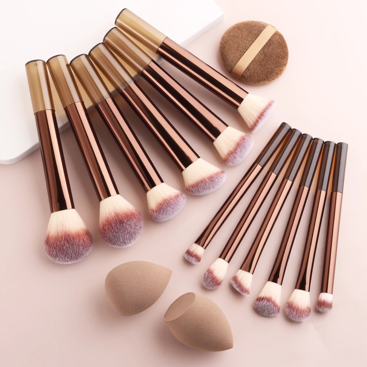 12Pcs Multi-functional Makeup Brush Set, Large Round Loose Powder Brush with Beauty Sponge & Puff for Face Base Makeup