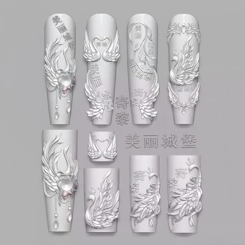 Elegant Swan Rose Bow 3D Flower Silicone Nail Mold Gauze Curtain Art DIY Nail Art Mould for Creative Beauty Crafts
