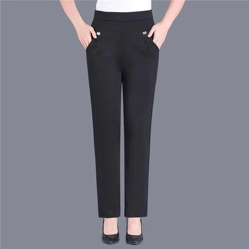 Women Thin Candy Colors Stretch Classic Pants Straight Trousers Mother Casual High Waist Pantalones Slim Ankle-Length Pants