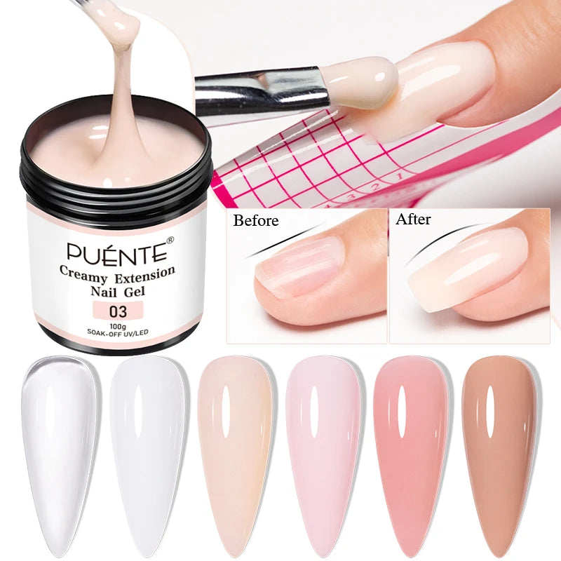 PUENTE 4Pcs/set 100g Big Volume Creamy Extension Nail Gel Clear White Pink Colors Building Gel Soak Off UV Nail Art Varnish Kit