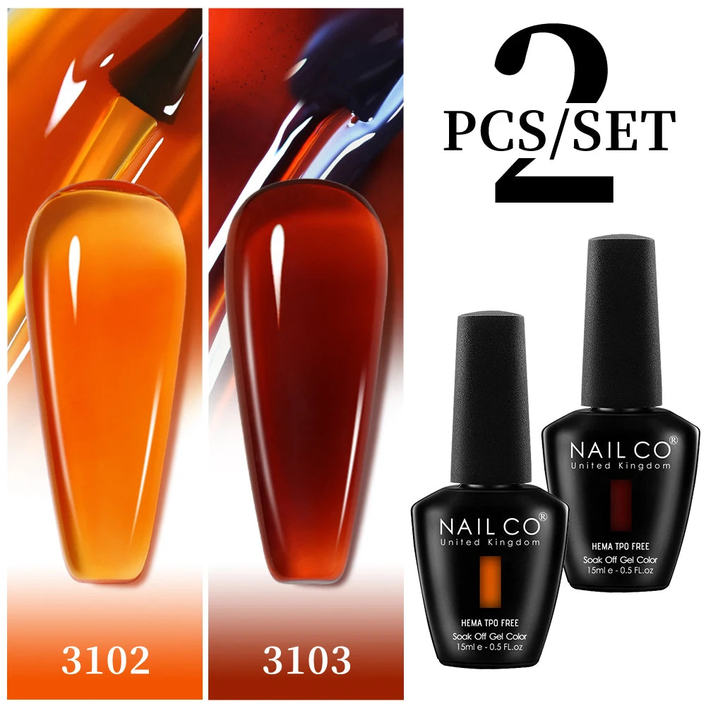 NAILCO 2pcs HEMA TPO FREE Jelly Amber Rose Red Mocha Color Gel Polish Set 15ml Semi-transparent Nail Art Gel Varnish UV LED Gel